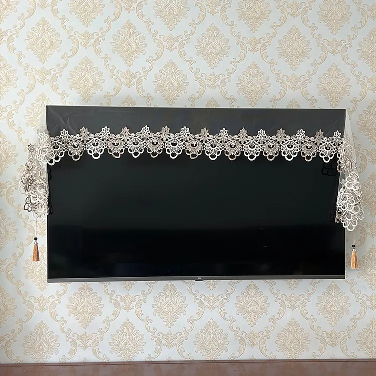 法式蕾丝电视盖巾防尘罩珐琅灰水溶绣40*160cm桌旗电视柜盖巾盖布