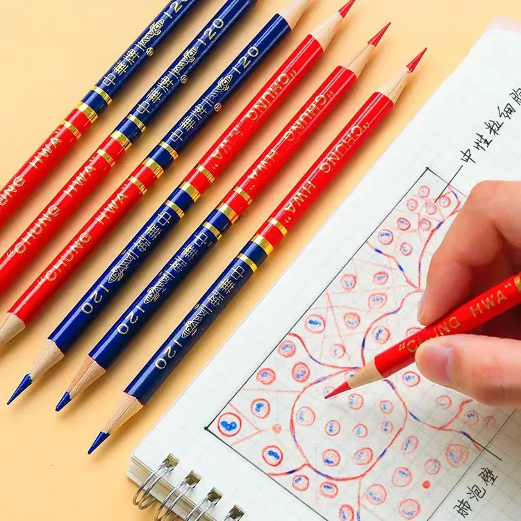 zhonghua/中华中华牌红蓝双头铅笔绘图圆杆特种铅笔木工双色划线