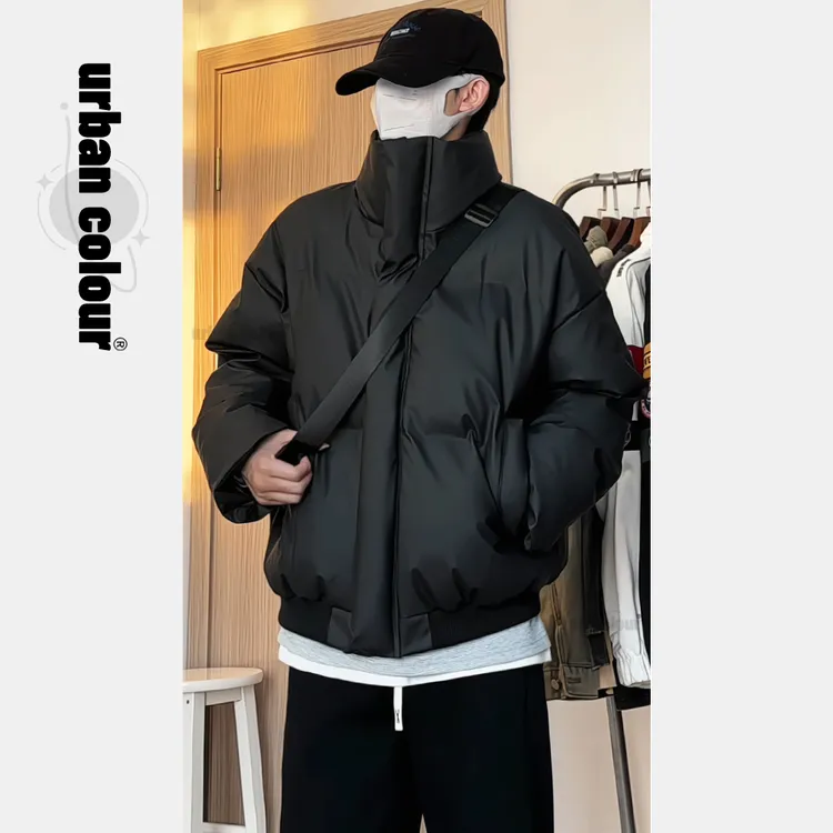 pu皮棉服男冬季cleanfit高街潮牌痞帅棉袄短款宽松面包服棉衣外套