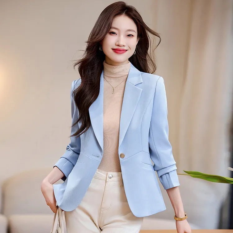 天蓝色小西装外套女春秋小个子修身气质显瘦高级感韩版长袖西服女