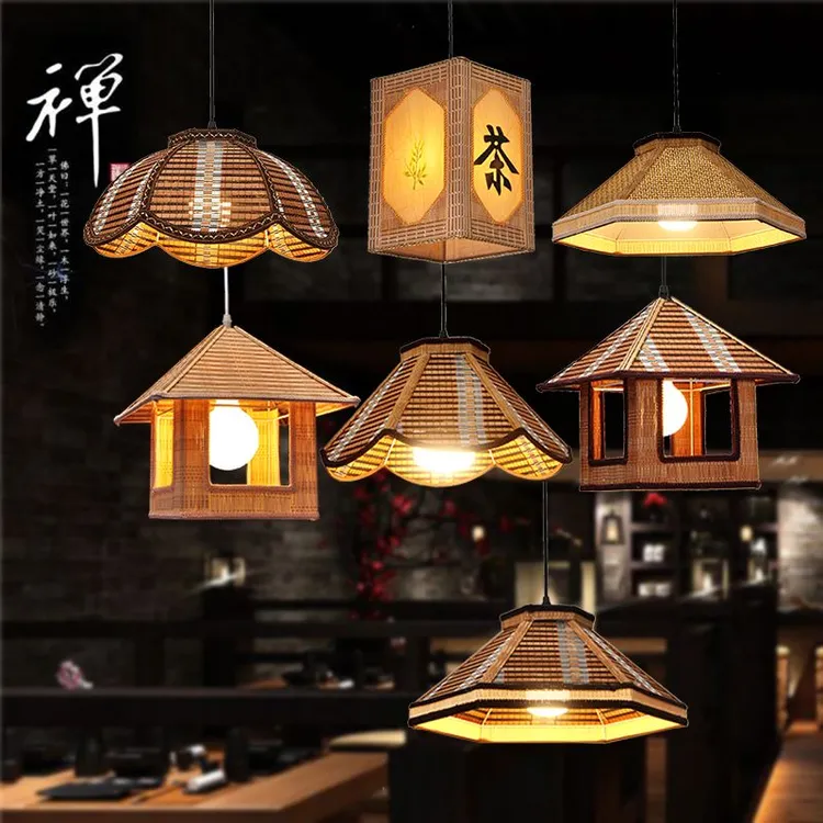 餐厅茶楼仿古吊灯田园饭店农家乐草帽吊灯简约禅意中式复古竹艺灯