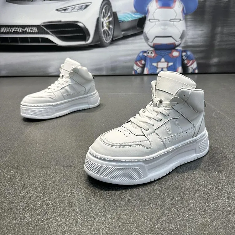 男鞋2025春秋新款棉鞋加绒保暖皮面休闲鞋厚底增高舒适百搭小白鞋