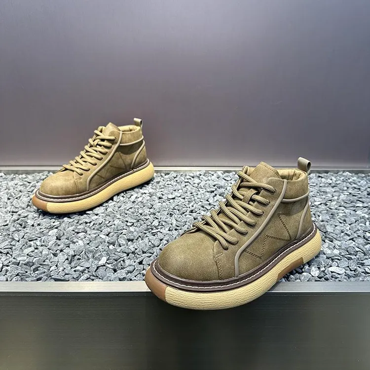 男鞋2025春季新款透气马丁靴休闲鞋厚底增高复古百搭大头鞋男潮鞋