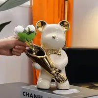 捧花熊摆件可爱风轻奢简约高档陶瓷玄关客厅酒柜电视柜装饰摆件
