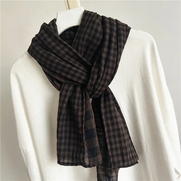 时尚2025新款围巾女棉麻双面格子秋冬男围脖保暖韩系学院风披肩
