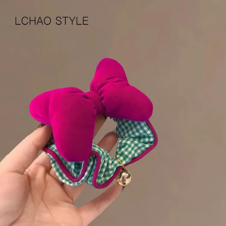 梅子酱蝴蝶结肠圈韩国东大门格子撞色发圈美式vintage复古发绳女