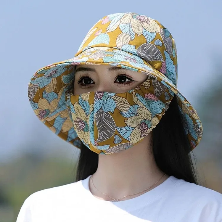 【多色】新款防晒帽子女遮阳帽口罩一体夏季透气防尘遮脸户外采茶帽