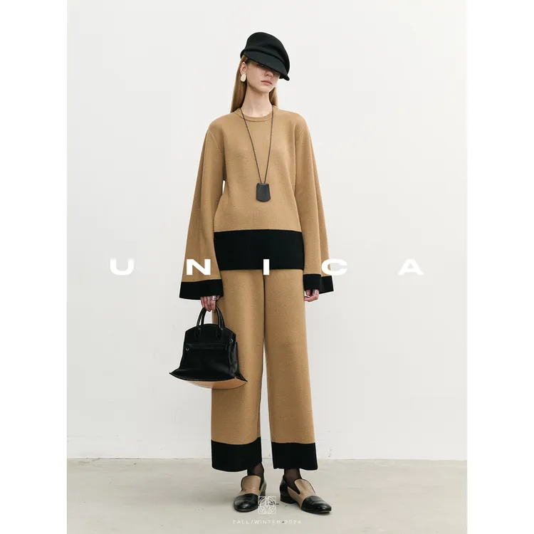 UNICA/ArtDeco艺术感_双股加厚撞色拼接毛衣针织套装
