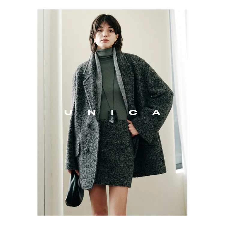UNICA/博主时髦_天然原色圈圈羊驼毛松身感不费力时髦西装套装