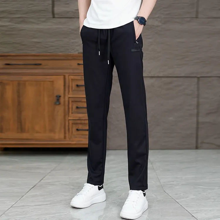 夏季冰丝裤男宽松直筒速干裤空调运动裤2024高弹垂感凉感休闲裤子