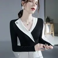 YH#设计感T恤色上衣秋冬新款内搭打底衫洋气时尚上衣DF49