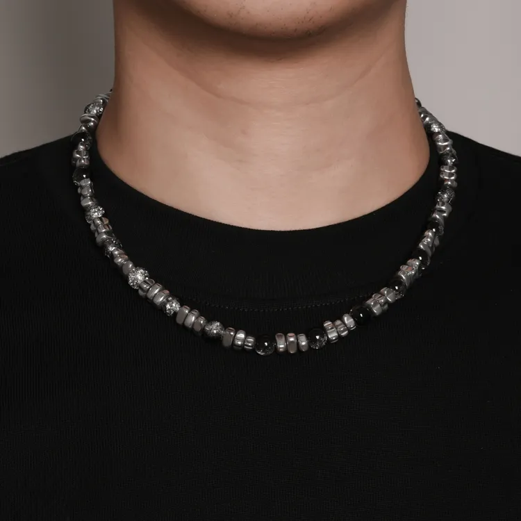 钛钢项链 合金项链 猫眼石不规则形状项链女男小众设计高级感饰品