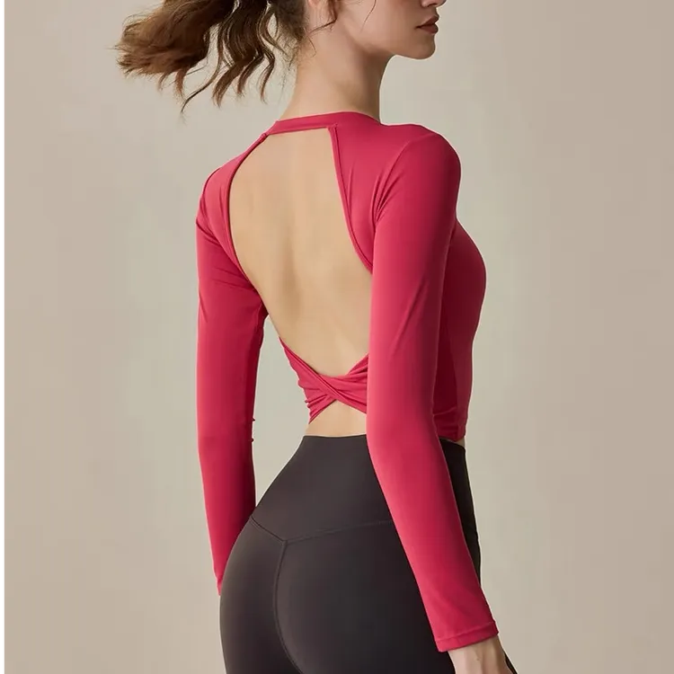 露背性感女秋冬跑步紧身训练服套装瑜伽服高颜值专业运动健身上衣