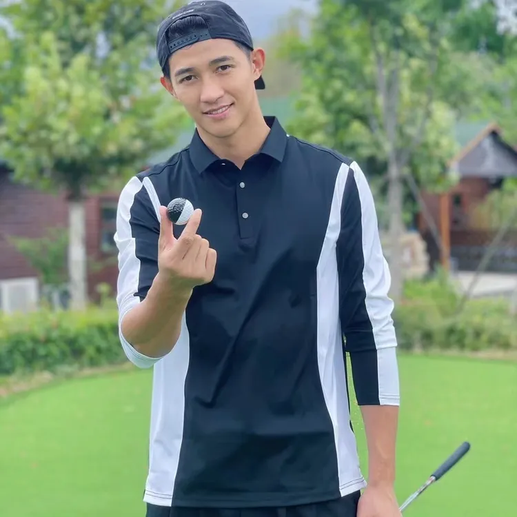 KISSKISSGOLF男士黑白拼长袖T恤高尔夫运动休闲透气春秋长袖T恤1