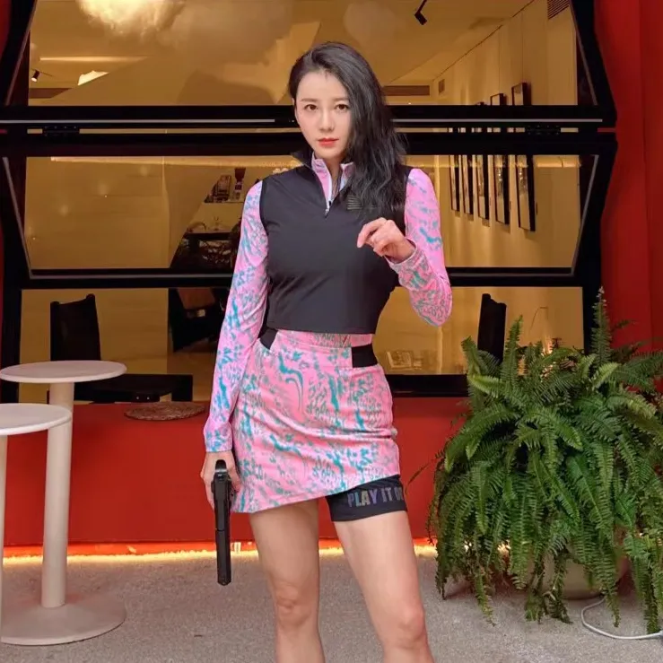 KISSKISSGOLF高尔夫女装拉链两件套上衣运动休闲春秋长袖T恤套装