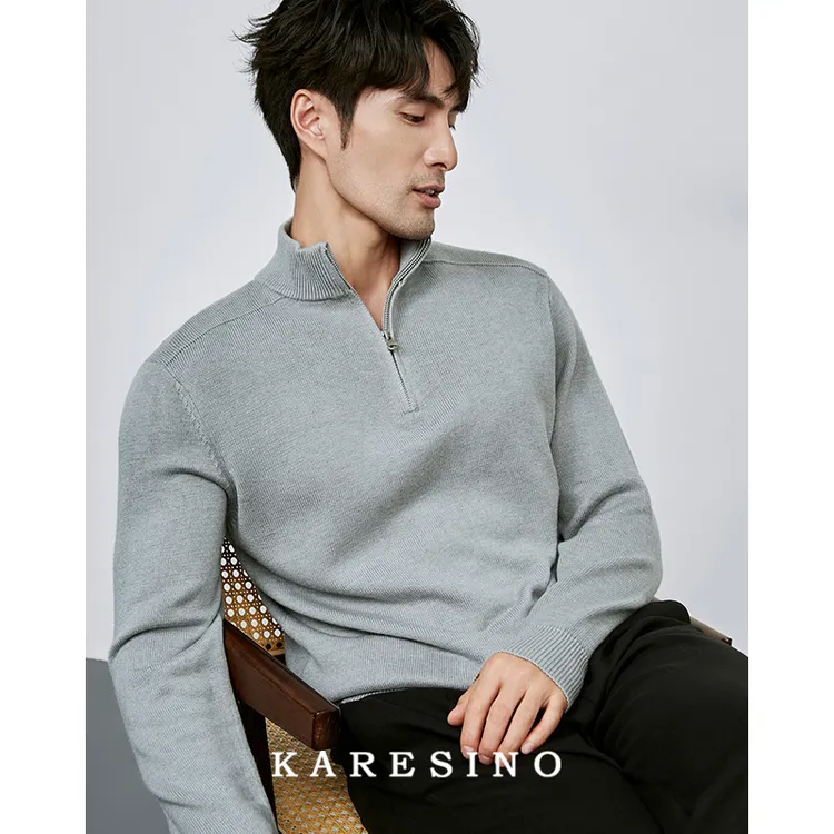KARESINO冬季高端商务 16针打底羊毛衫男士休闲套头半高领毛衣男