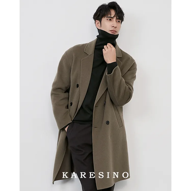 KARESINO冬季高品质纯羊毛双面呢子男士高端中长款大衣男毛呢外套