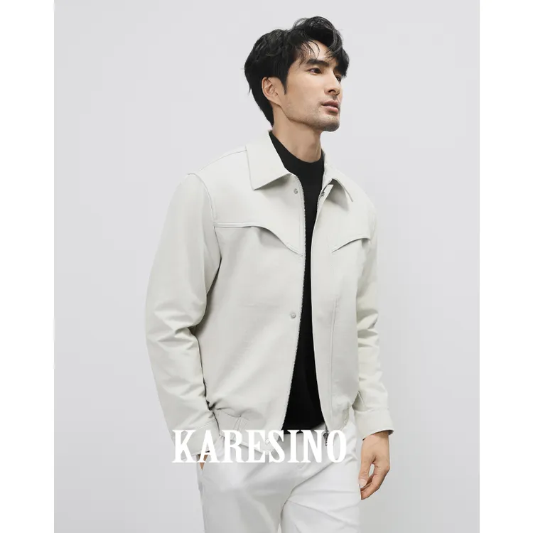 KARESINO秋季美式休闲翻领纯色短款修身户外百搭纯色夹克男款外套