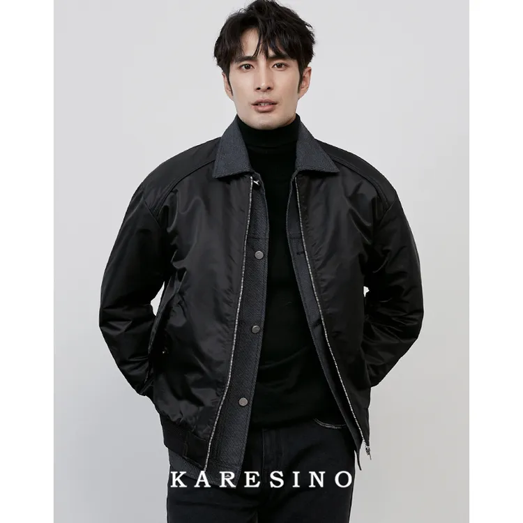 KARESINO冬装防寒加厚保暖男士假两件撞色拼接翻领防风夹克外套