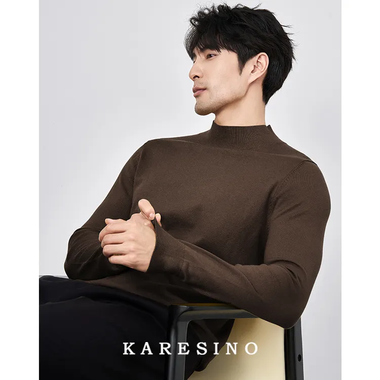 KARESINO秋冬保暖高品质商务半高领毛衣男修身休闲打底内搭针织衫