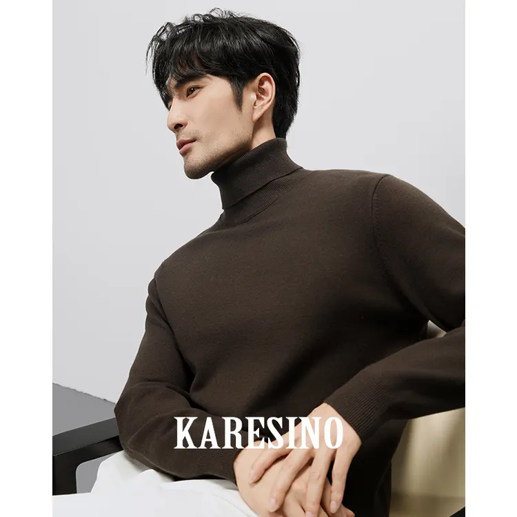KARESINO秋冬季保暖高领修身毛衣男士纯色商务休闲针织舒适打底衫
