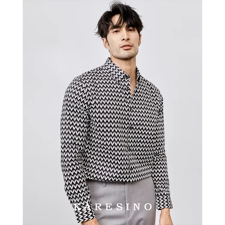 KARESINO高定新疆长绒棉面料 男士数码印花商务休闲免烫长袖衬衫