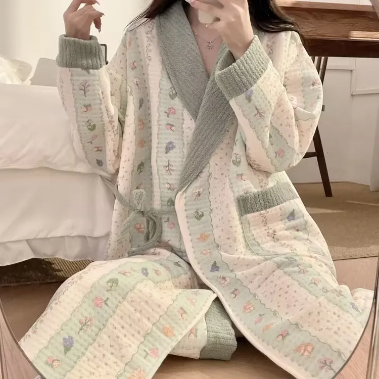 空气棉待产裙睡袍秋冬季纯棉保暖产后月子服喂奶哺乳孕妇睡衣套装