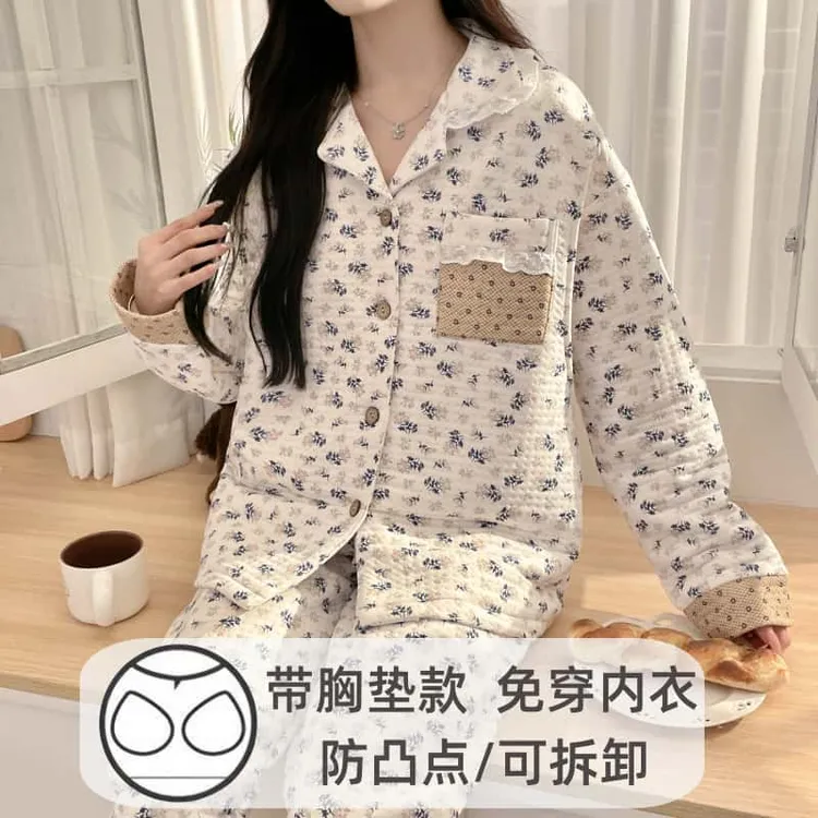 带胸垫加厚空气棉月子服产妇10月份坐月子哺乳秋冬款孕妇孕期睡衣