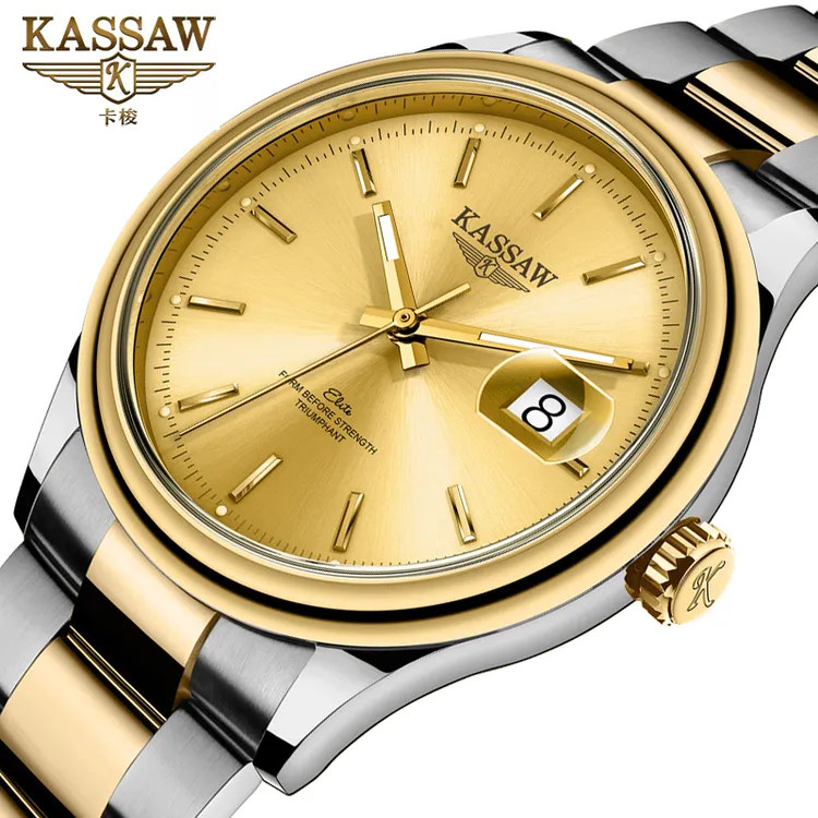 KASSAW/卡梭男士手表进口机芯全自动机械表十大名牌时尚金色男表