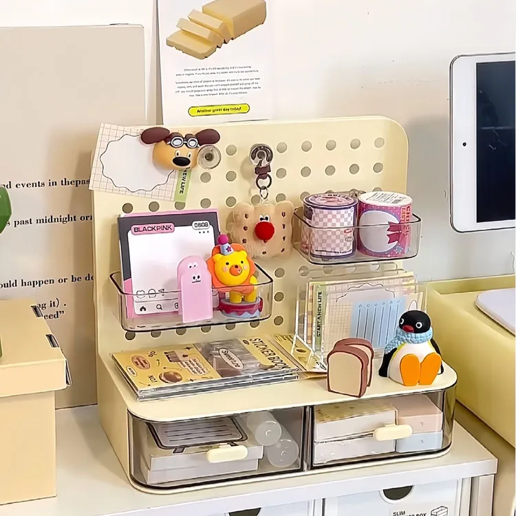 ins风创意吧唧收纳盒桌面大容量抽屉式展示架多功能置物洞洞板女