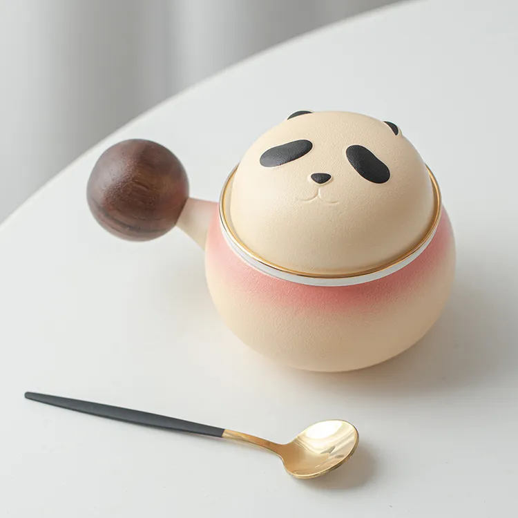 闲昱熊猫陶瓷马克杯办公室泡茶杯茶水分离杯茶杯女生高颜值咖啡杯