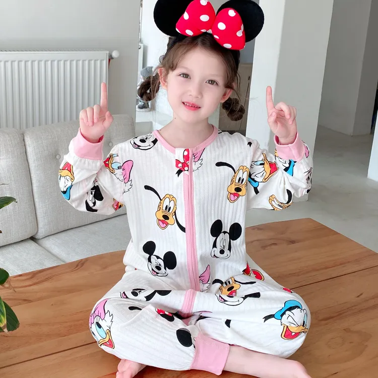 儿童睡袋婴儿纯棉分腿连体衣宝宝长袖防踢被春季薄款卡通睡衣秋季