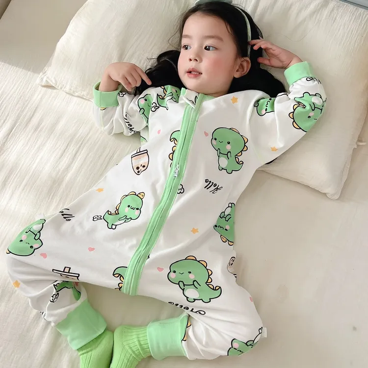 宝宝双层睡袋春秋款分腿连体秋季纯棉儿童冬季防踢爬服婴幼儿睡衣