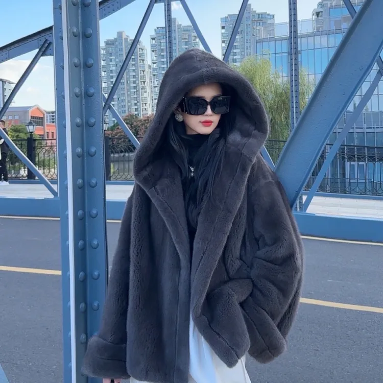 【海梦缘】新款连帽女装皮草水貂外套