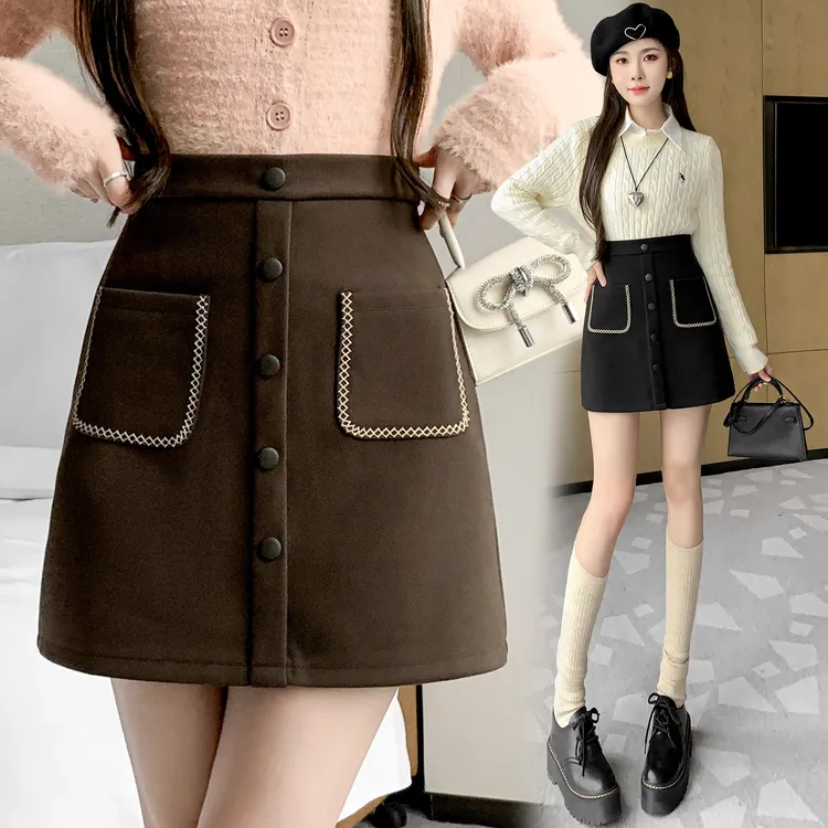 毛呢半身裙秋冬季2025新款高腰显瘦A字裙加厚包臀裙时尚百搭短裙
