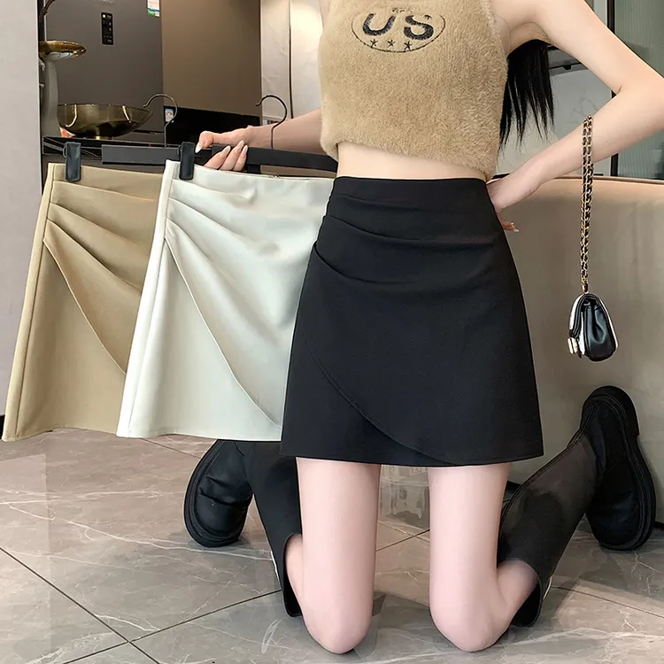 西装半身裙夏季2025新款高腰A字裙显瘦褶皱包臀裙不规则百搭短裙