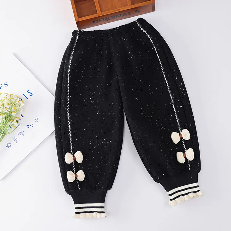 【立体小花】女童冬季裤子2024新款宝宝束脚加绒加厚撒银保暖休闲裤