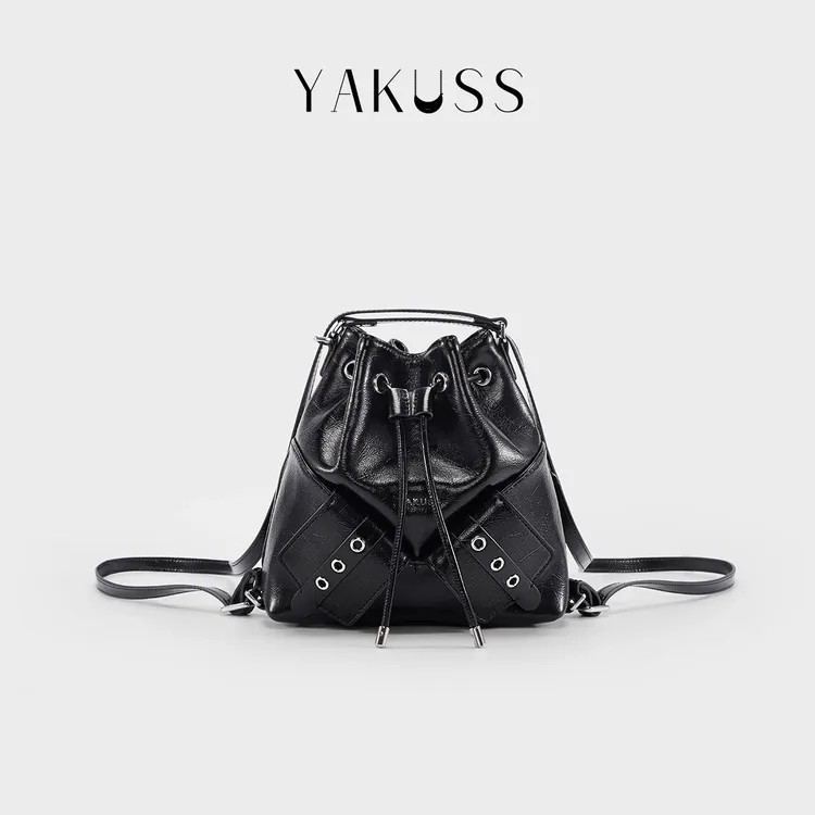 yakuss雅库诗时尚单肩双肩两用包设计感小众黑色水桶女士潮流包包
