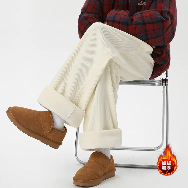 纯色灯芯绒裤子男女款冬季加绒加厚高级感垂感休闲裤直筒宽松长裤