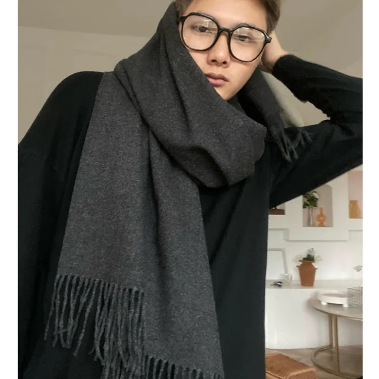 【董老板专属】韩版纯色围巾男冬季围脖小众羊绒围巾男加厚时尚保暖
