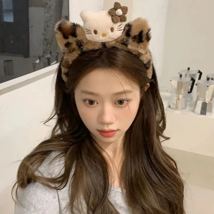 可爱豹纹猫咪毛绒发箍居家少女洗脸头箍化妆敷面膜压发发卡发饰品