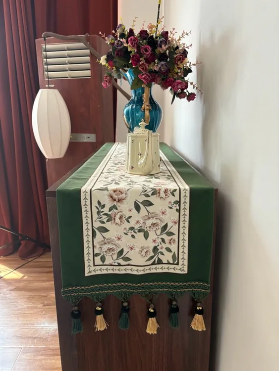 【ZQ-2枝叶桌旗斗柜盖布】斗柜电视柜餐桌桌旗印花新款盖布