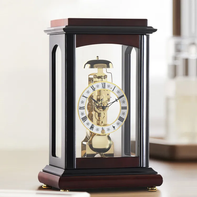 机械座钟老式发条家用摆件座钟复古实木台钟装饰时钟进口机芯钟表