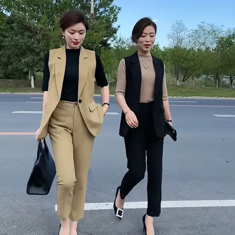 斜纹西装马甲女2025新款春秋韩版中长款側开叉爆款西服马夹外穿薄