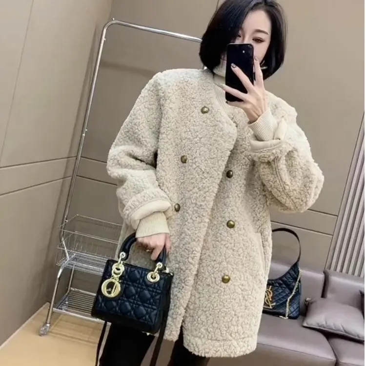  加厚小香风百搭毛毛外套女秋冬网红时尚高级感法式双排扣上衣女