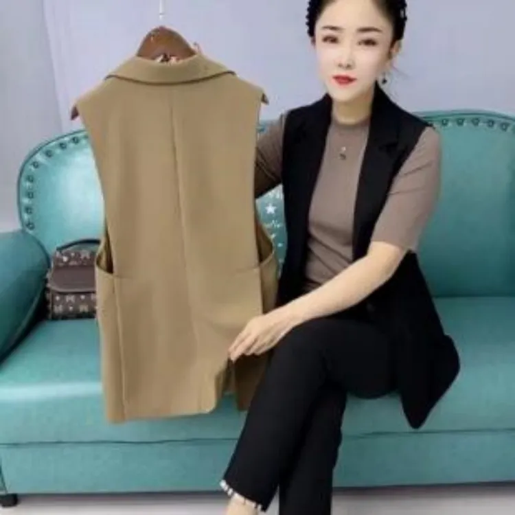 斜纹马甲女2025春季新款无袖西装时尚百搭气质宽松纯色正装马夹薄
