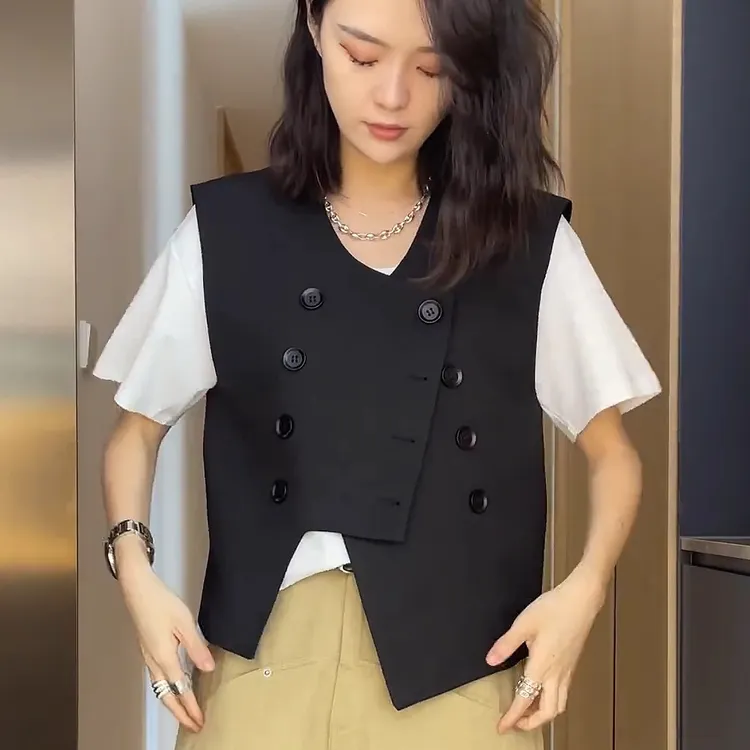 欧货马夹不规则时尚休闲西装马甲欧洲站百搭2025春季新款女小个子