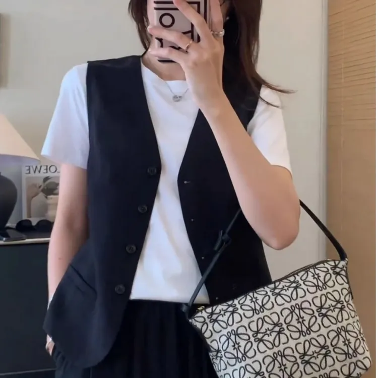 法式外穿西装马甲开衫外套女士春秋简约休闲修身显瘦无袖背心上衣