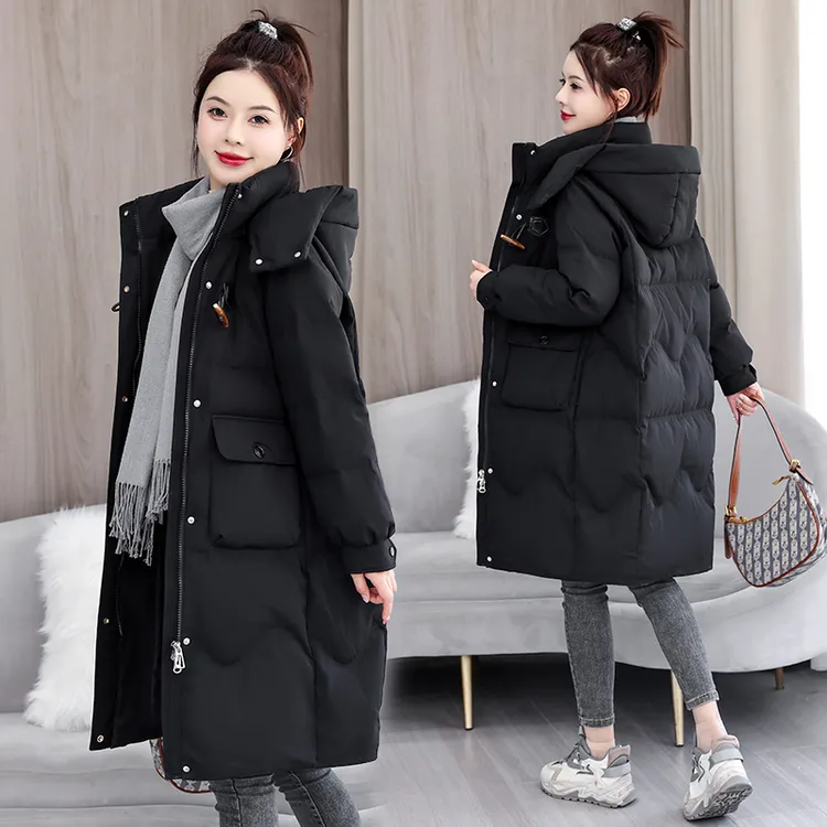 棉服女2025年外套时尚拆卸帽中长款加厚保暖冬季大码外套休闲韩版