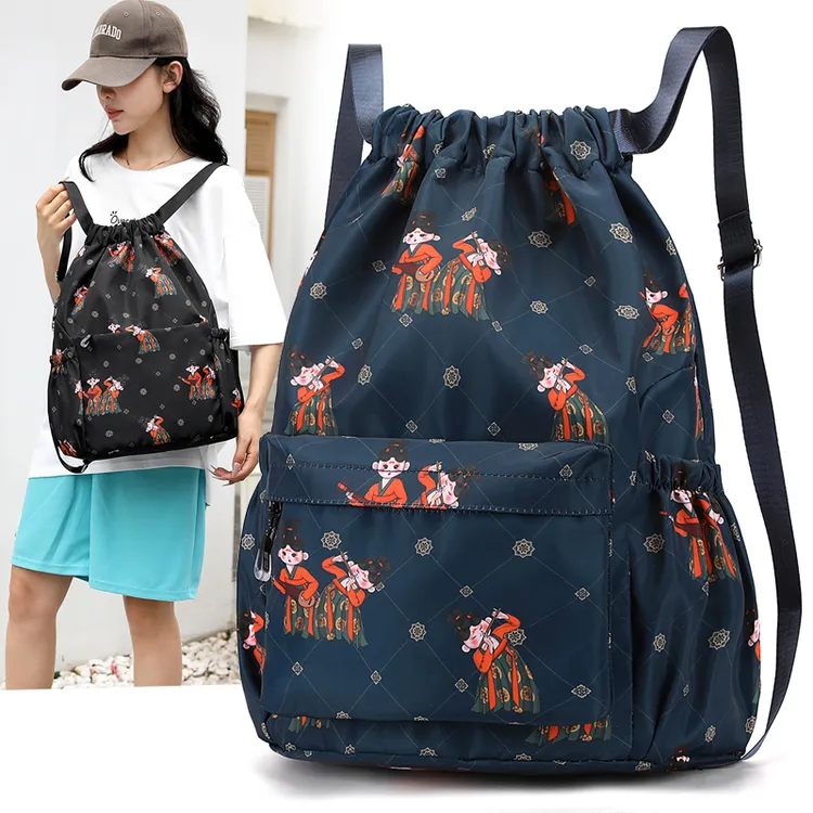 时尚双肩包轻便大容量束口袋运动健身包休闲收纳袋民族风旅行背包